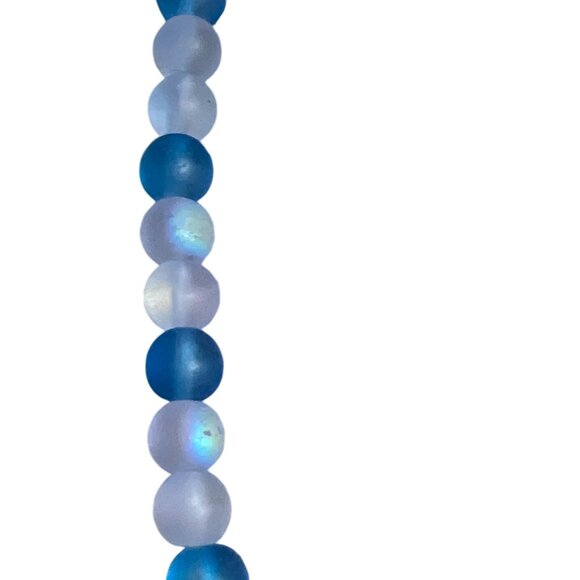 Vintage Blue Iridescent Frosted Beads Necklace Earth 2 Piece Pendant 18" Long - Picture 3 of 6